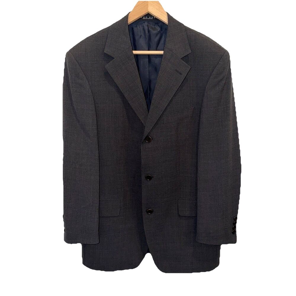 Hugo Boss Mens Sz 40R Blazer Sport Coat Virgin Wool Angelico Farma Charcoal Gray